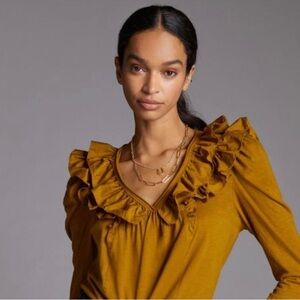 Anthropologie Long Sleeve Unique Frill Shirt
